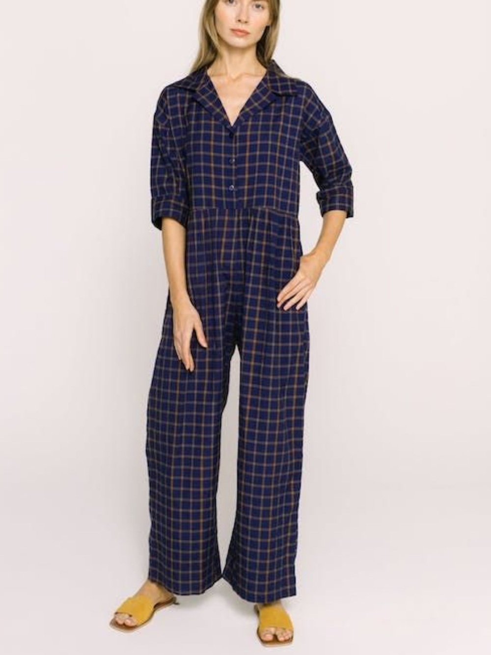Madewell Bel Kazan Astrid Blue Plaid Jumpsuit Size Medium Cotton worn on TV